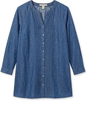 Woman Within Blue Chambray Pin-Tucked Button-Down Tunic - 1X / 22-24